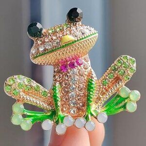 Frog Brooch Vintage Inspired Rhinestone Crystal Inlaid